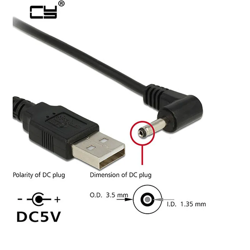 DC Power Plug USB Convert To 3.5*1.35mm/DC 3.5*1.35mm Black L Shape Right Angle Jack With Cord Connector Cable 1m 3ft 2m