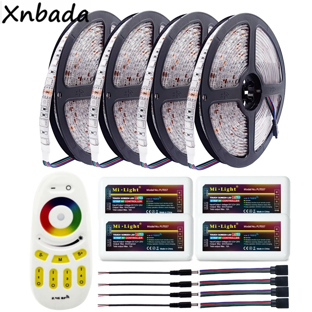 

Highlight 5m 10m 15m 20m 5050SMD RGB Led Strip 60Leds/m Flexible Light DC12V Milight RGB Led Controller Remote Controller Kit