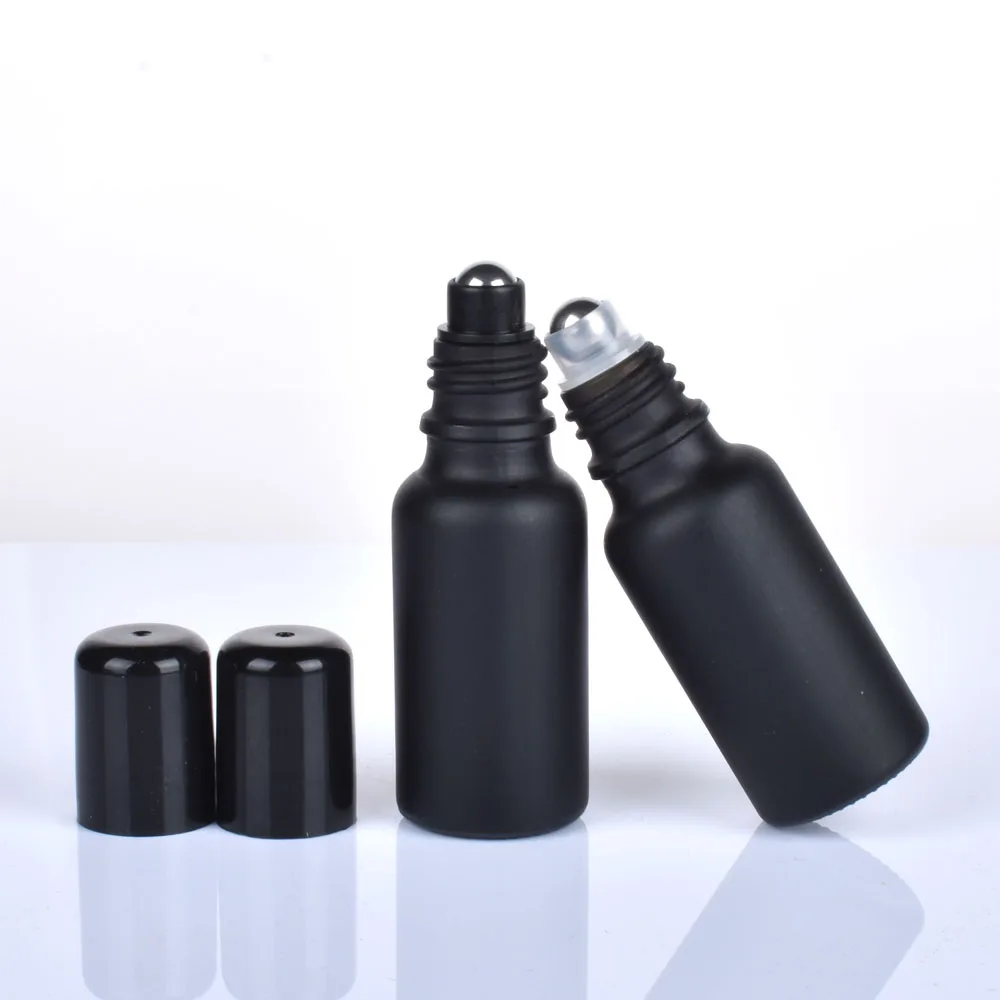 Glass Refillable Bottle Black Essential Oil Bottle Portable Emulsion Container Ball Bearing Massage Empty Bottle For Cosmetics