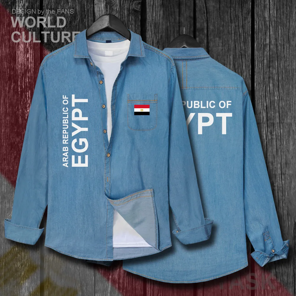 

Egypt EGY Egyptian EG Men fashion clothes Spring Autumn Cotton Turn-down Collar Jeans Shirt Long Sleeve Cowboy Coat Flag Tops