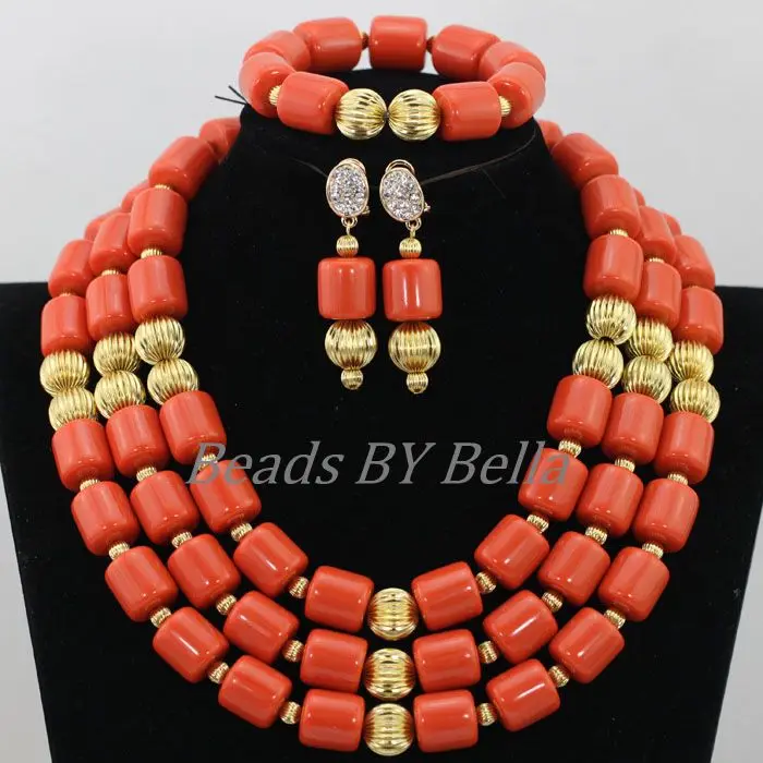 Traditional Nigerian Wedding Artificial Coral Beads Bridal Jewelry Sets African Beads Jewelry Necklace Set Free Shipping ABF901