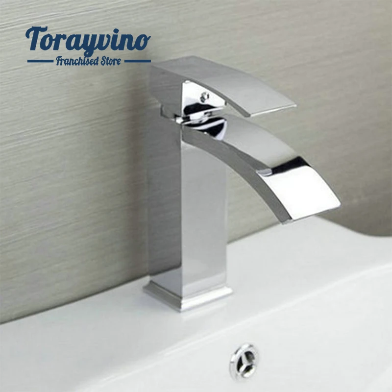 Torayvino Bathroom Feature Contemporary Basin Faucet Chrome Polished Single Handle Ceramic Hot Cold Water Mixer Basin Faucet