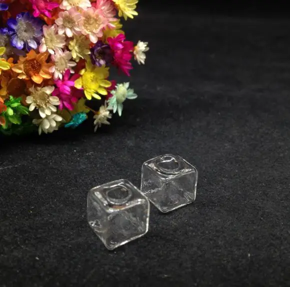 50pcs Rock Sugar Clear Cube Glass Bubble Jewelry Findings Hollow Square Glass Bottle Glass Cover Pendant Earring Accessories