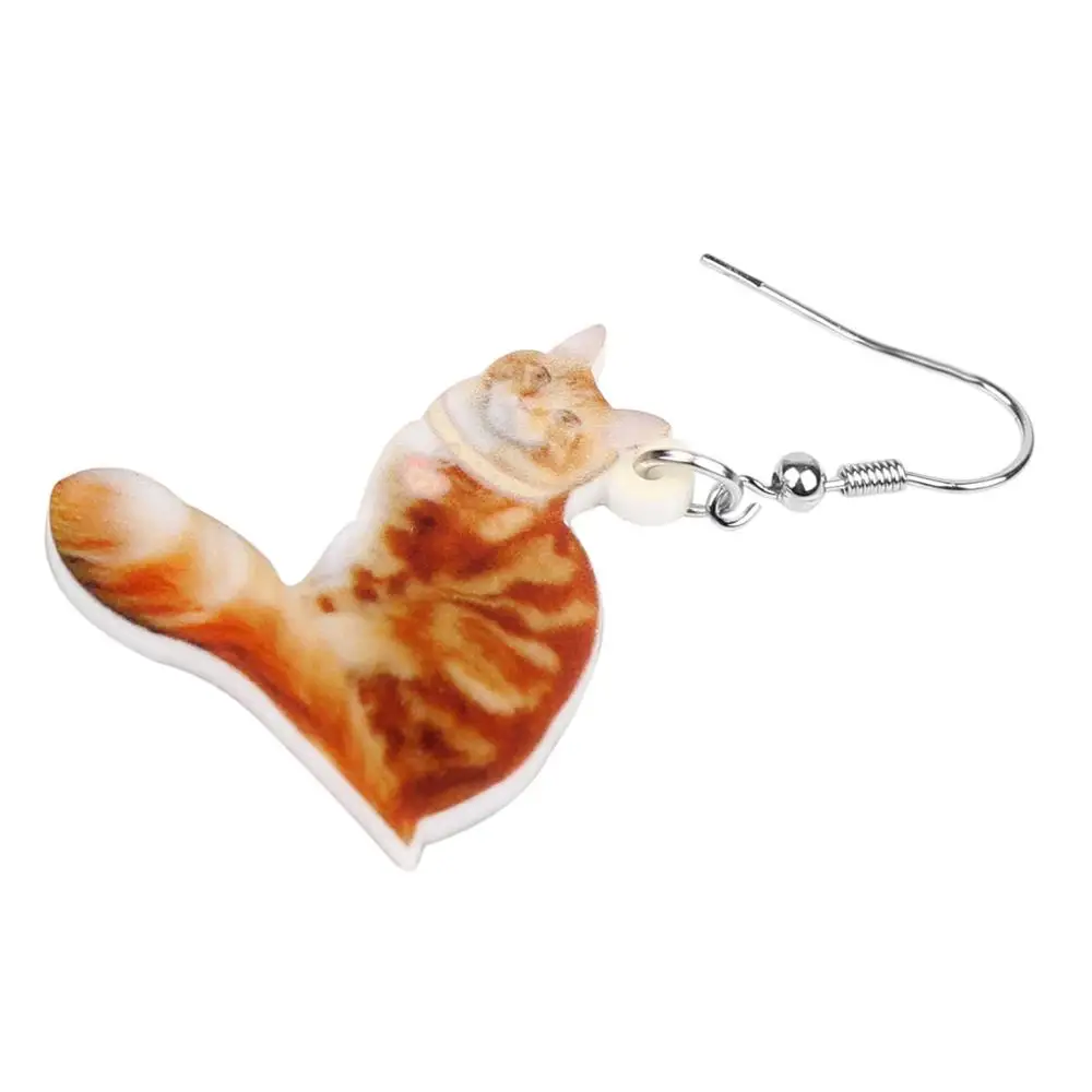 WEVENI Acrylic Orang Sitting Cat Earrings Women Fashion Animal Jewelry For Female Girls Ladies Teens Kids Charms Lots Gift