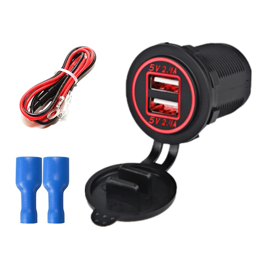 

Dual USB Charger Socket Power Outlet 2.4A 2.4A (4.8A) with Wire In-line 10A Fuse for Car Boat Marine Motorcycle