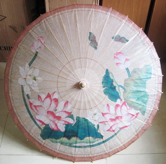 Dia 50CM Beautiful Lotus Picture Oiled Paper Umbrella Handmade Classical Bamboo Dance Props Gift Decoration Umbrella For Child