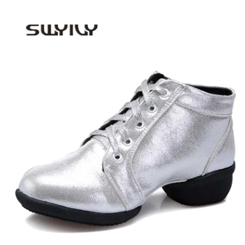 SWYIVY Women's Silver Stage Shoes 4cm Square Heel 2019 Spring Female Gold Modern Dance Shoes Comfortable Big Size  Sport Shoes