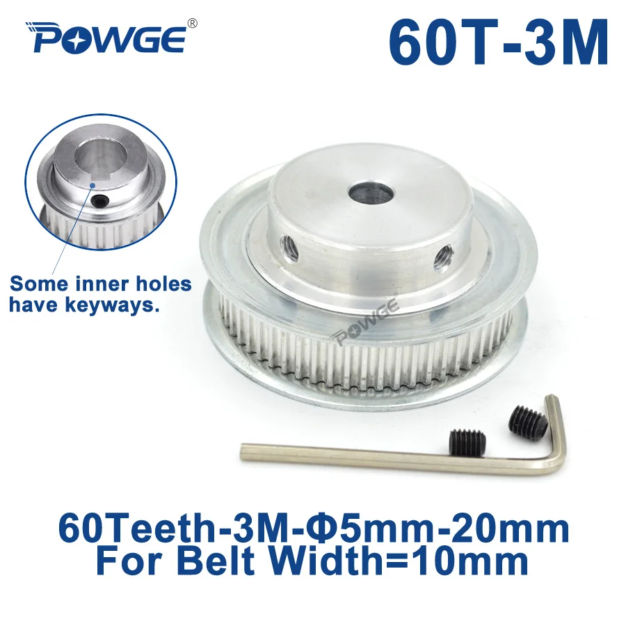 

POWGE 60 Teeth 3M Synchronous Pulley Bore 5/6/6.35/8/10/12/14/15/16/17/19/20/25mm for Width 10mm HTD3M Timing belt 60Teeth 60T