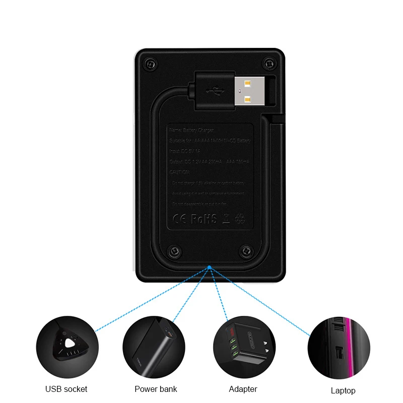 USB Smart Battery Charger 4-slot LED Display for AA AAA Rechargeable Battery Ni-MH Ni-CD 1.2V 2A  3A Battery