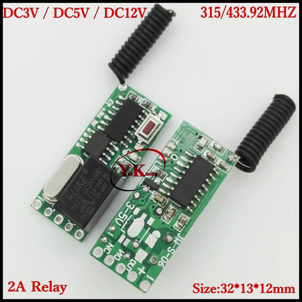 DC12V 1CH Relay Remote Switch 2A Contact wireless remote control Normally Open Closed ASK Small Mini Size 315433 Waterproof TX