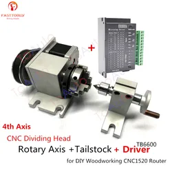 Asse rotante della testa divisoria CNC + contropunta + Driver, motore Nema17 del 4 ° asse + azionamento TB6600 + mandrino per tornio autocentrante a 3 griffe K01-50