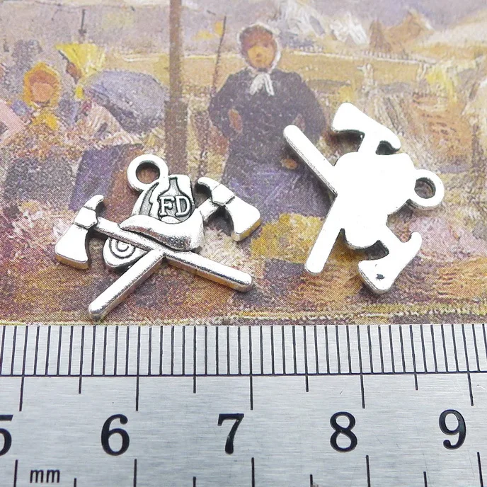 20 Pieces/Lot 19mm*16mm Diy Jewelry Accessory antique Silver plated fire department firefighter charms For Jewelry Making