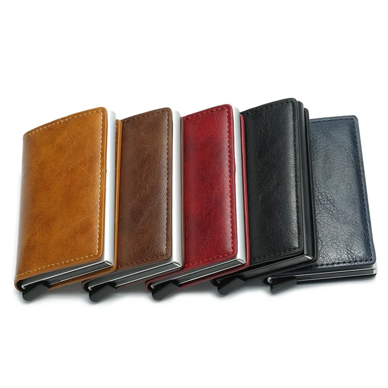 Antitheft Men Vintage Credit Card Holder Blocking Rfid Wallet Leather fashion Security Information Metal Purse Holde wallet card