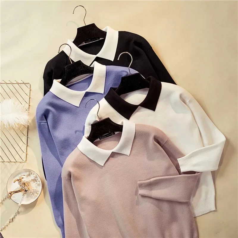 Marwin New-Coming Winter Korean Wild White Turn-Down Collar Pullovers Women Sweater Long Sleeve Slim Fit Knittted Preppy Kintwea