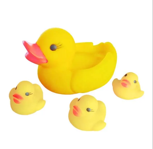 4pcs/Set Yellow Duck Elastic Simulation Squishy Yellow Ducks Bathing Toys for Funny Cute Baby Water Family Bath Toys