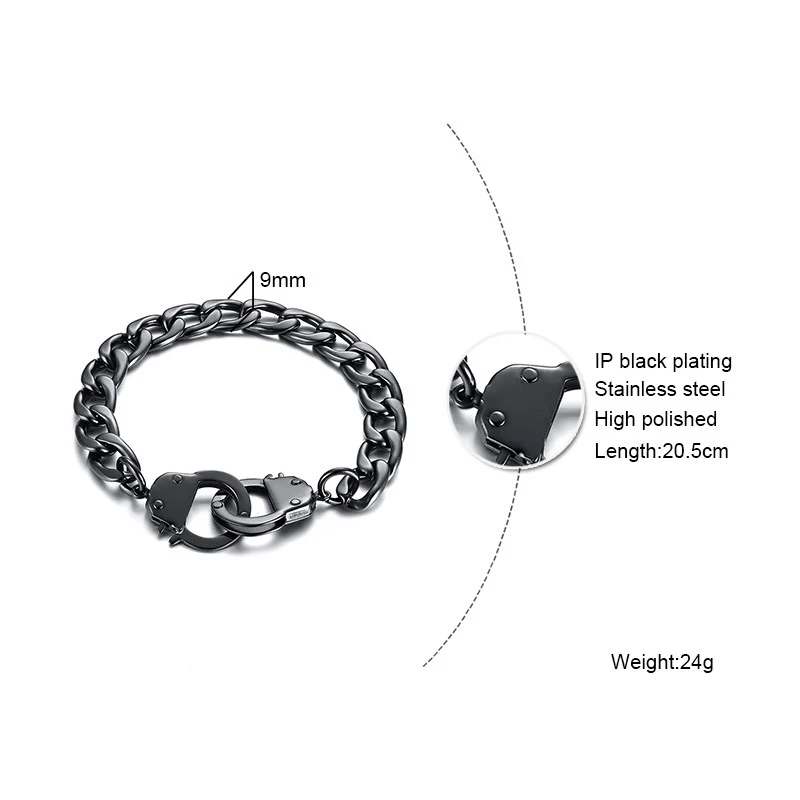 Hip Hop Handcuffs Bracelet For men 20.5mm Stainless Steel Personality Bracelet Male Bangle Friendship Gift Punk Jewelry