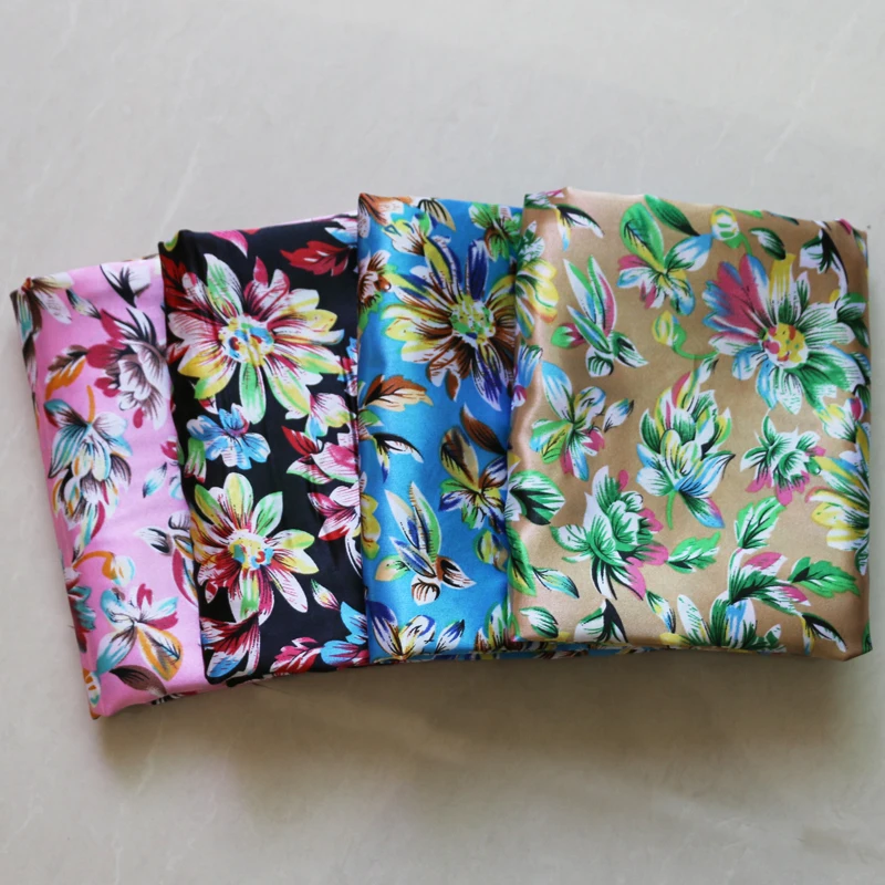 Soft Satin Fabric For Shirt Vintage Floral Charmeuse Polyester Meter