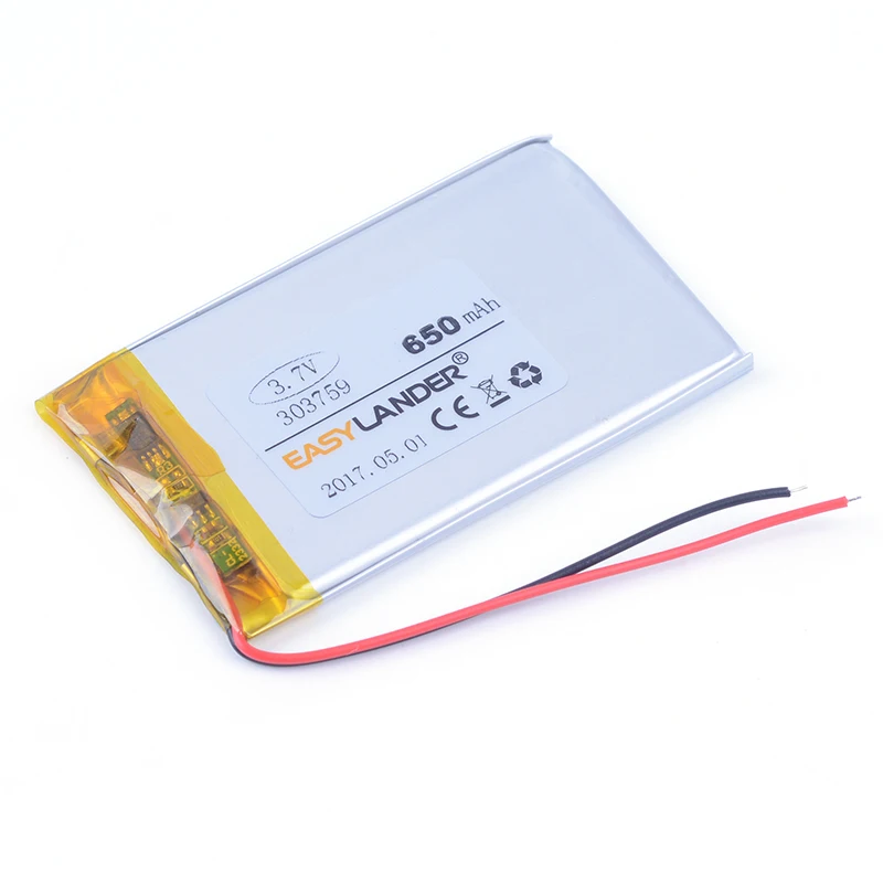 303759 3.7V 650mAh  li Polymer Li-ion Battery For CarCam F2000LHD  DVR GPS Portable DVD phone E-book MP4 MP5 033759