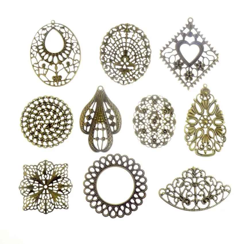 Free shipping 10PCS Antique Bronze Color Metal Filigree Wraps Connectors Crafts Gift Decoration DIY Jewelry Findings