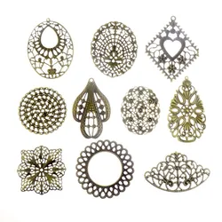 Free shipping 10PCS Antique Bronze Color Metal Filigree Wraps Connectors Crafts Gift Decoration DIY Jewelry Findings