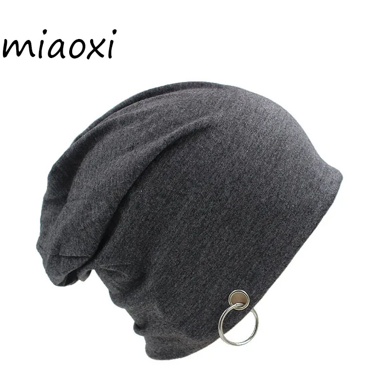 New Fashion Adult Novelty Solid Men Women Autumn Beanie With Ring Hip Hop New Casual Unisex Hat For Women\'s Caps Brand Bonnet