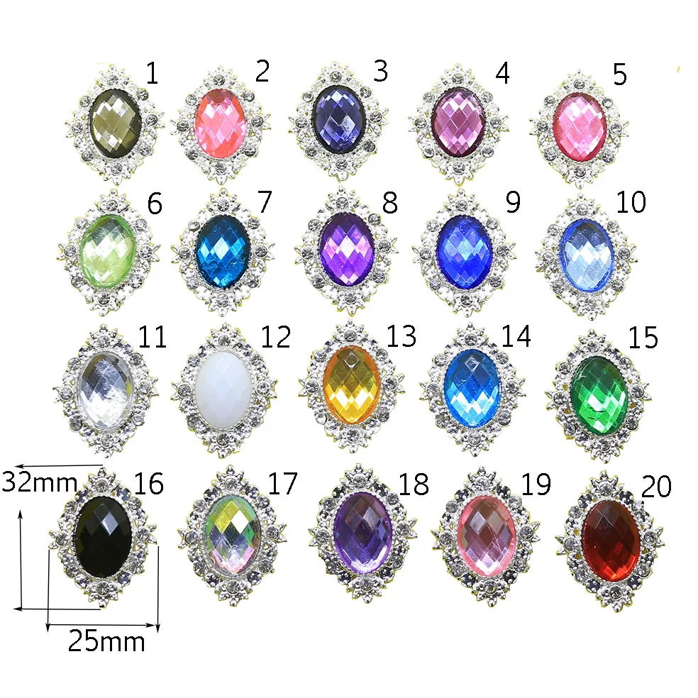 Fashion 10pc Acrylic button 2017 oval Wedding invitations decorate Flat back metal rhinestone button  DIY beauty accessories