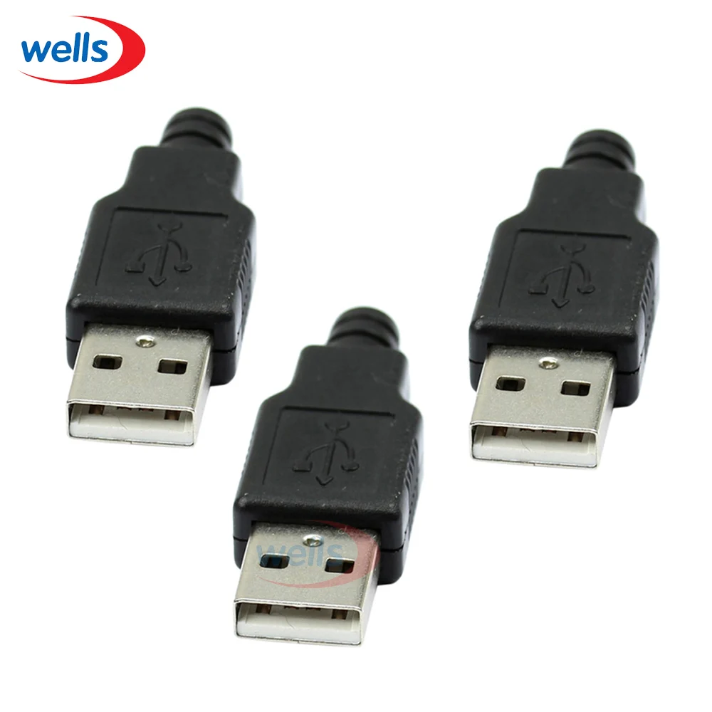 

5pcs A Type Male USB connector 4Pin Plug Socket Connector With Black Plastic Cover