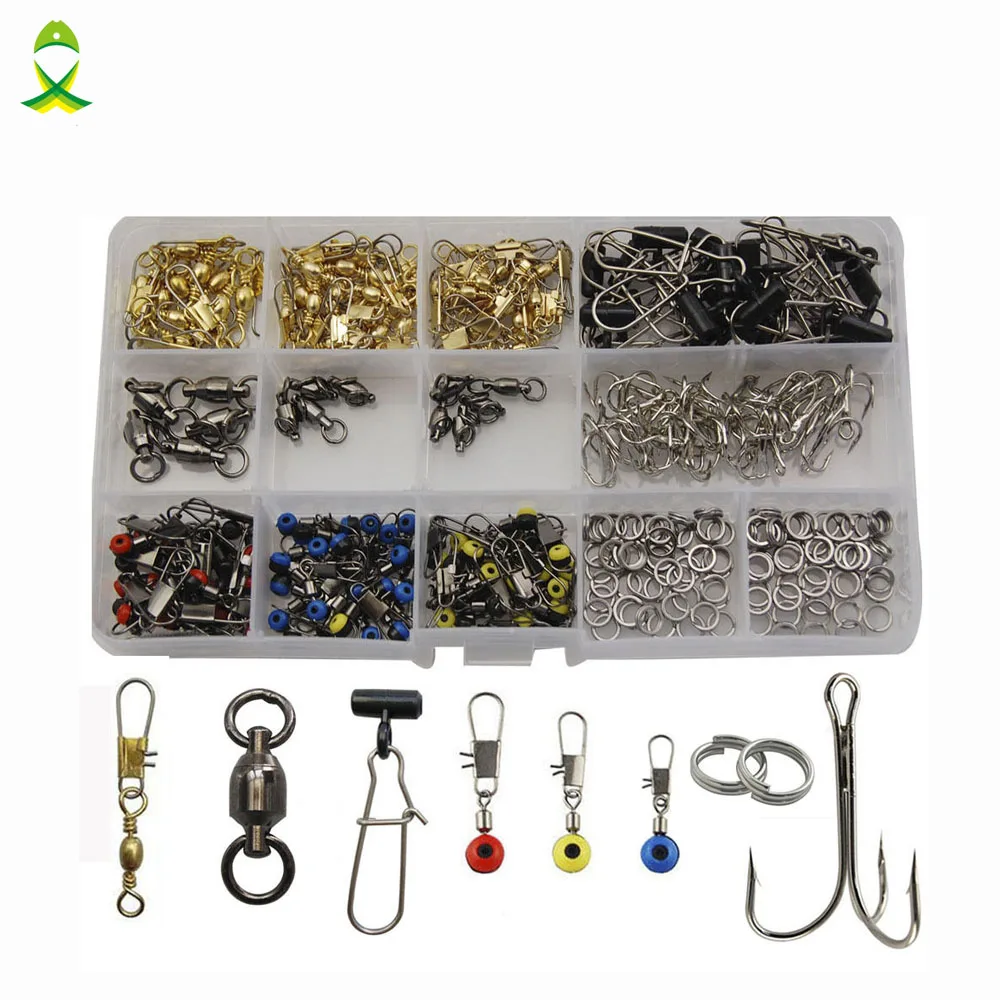 JSM 275Pcs/lot Fishing Tackle Set Hooks Swivels Bass Fishing Accessories Kit Tackle Box