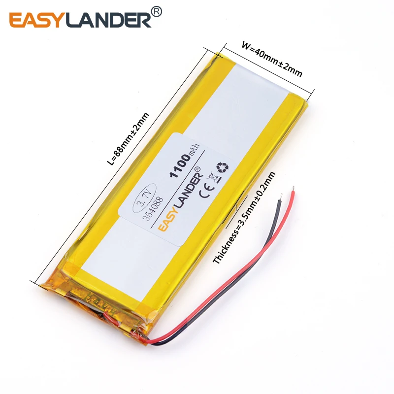 

10pcs /Lot 3.7V 354088 1100mAh Rechargeable Lithium Li-ion Polymer Battery For MP3 MP4 GPS quality goods quality