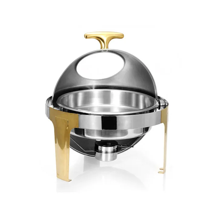 Hot Sale Stainless Steel Gold Flip Round Buffet Chafing Dish With Window