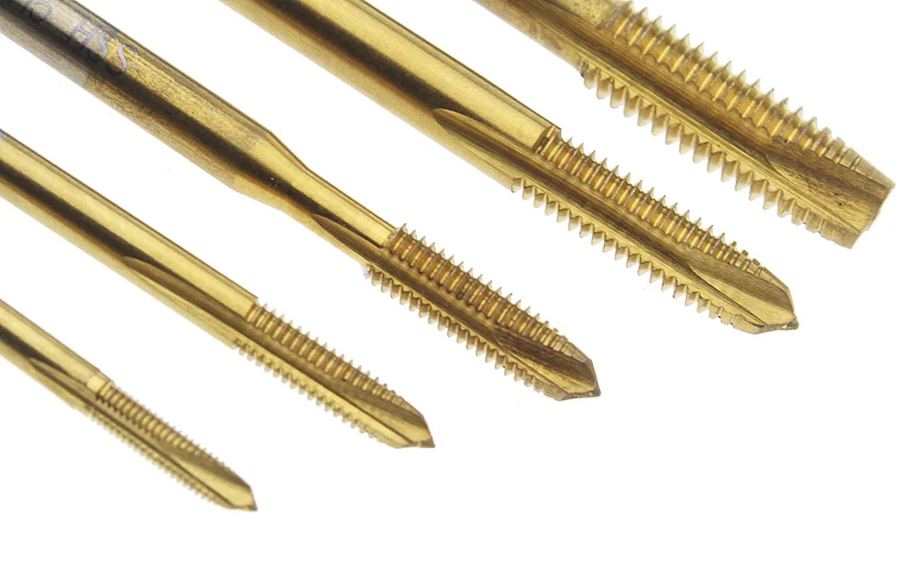 5Pcs Titanium Coated Metric Hss Spiral Gecanneleerd Machine Schroef Tap M3 M4 M5 M6 M8 Spiraal Wees Kranen Tikken draad Vormen