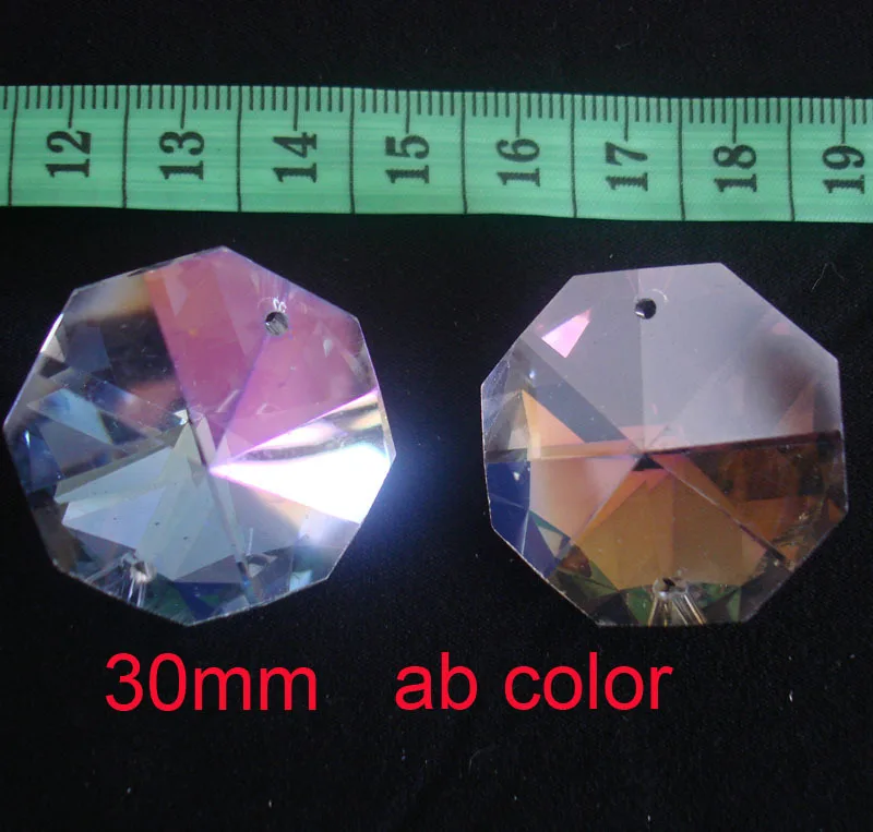 

30pcs/Lot AB Color 30mm Glass Octagon Beads In 2 Holes For Chandelier Prism Beads Decorative Chandelier Suspension