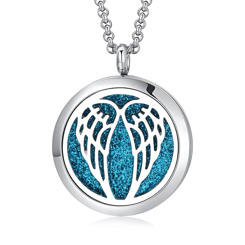 

2024 New Aroma Diffuser Necklace Angel Wings Designs Stainless Steel Pendant Perfume Lockets Essential Oil Aromatherapy Necklace