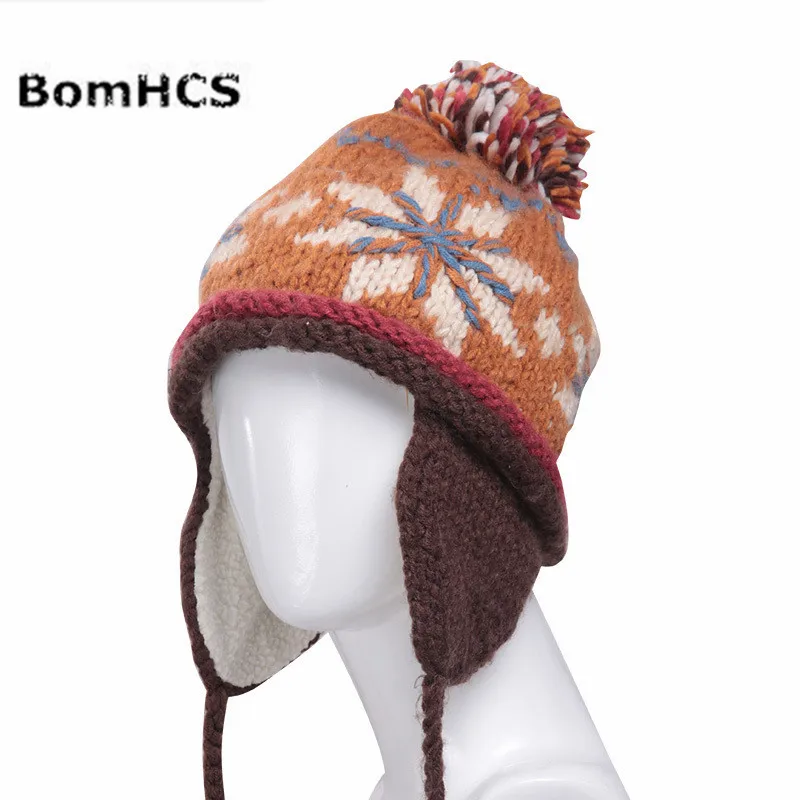 BomHCS 100% Handmade Ethnic Style Crochet Mosaic Parquet Beanie Knitted Hat Women\'s Winter Warm Cap