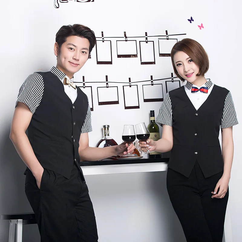 Restaurant Bar Work Uniform 2024 Summer Short Sleeve KTV Waiter Work Tie Shirt Super Market Staffs Uniforms Cashier Work Clothes