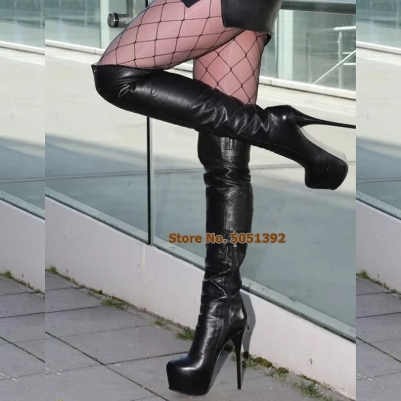 

Boots Thigh Platform High Thin Heel Women Black Over-The-Knee Sexy Nightclub Fashion Show Long Boots Plus Size Pole Dance Boots