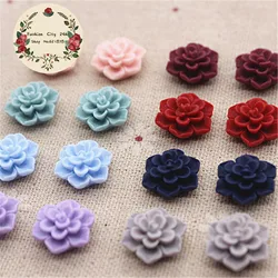 50PCS 15mm Matte Color Vintage Resin Flowers Flatback Cabochon Embellishment Accessories DIY Craft