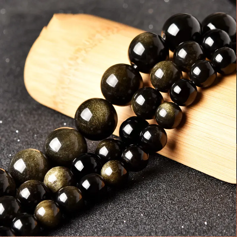 4-18mm Natural Round Golden Obsidian Stone Beads For Jewelry Making Beads 15\'\' Bracelet For DIY Beads Necklace Earring Gift