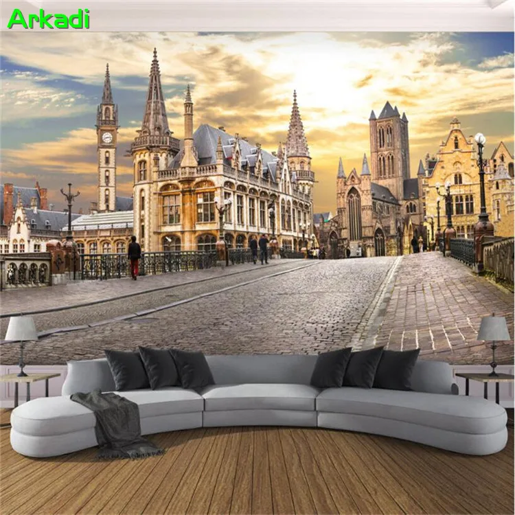 Custom 3D Wall Mural Photo Wallpaper European City Architecture Landscape Streetscape Wallpapers Living Room Cafe Creative paint