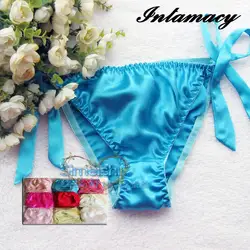 Fashion bikini 100% silk panties female lacing thong silk plus size