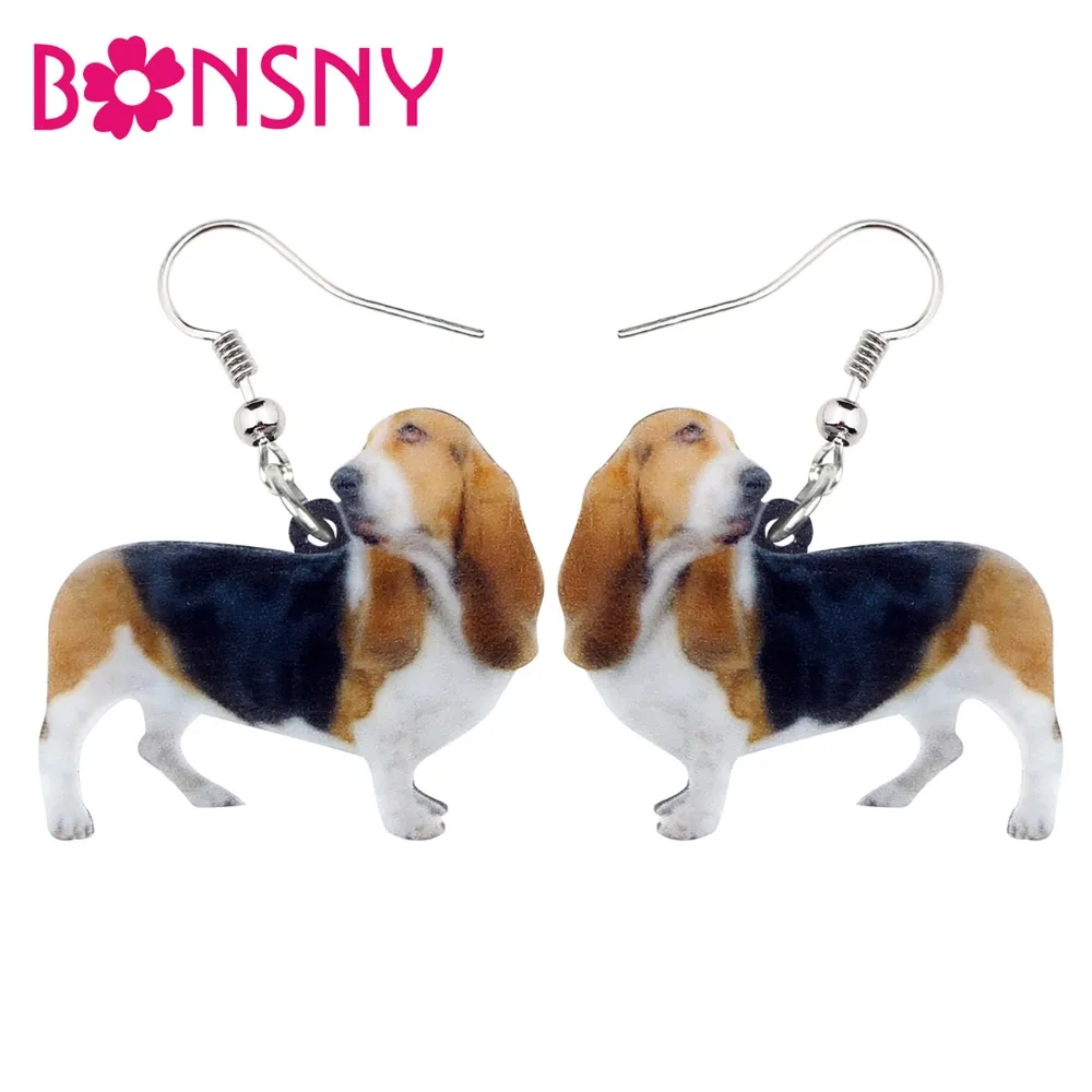 Bonsny Acrylic Novelty Basset Hound Dog Earrings Drop Dangle Cartoon Animal Jewelry For Women Girls Charms Accessories Wholesale