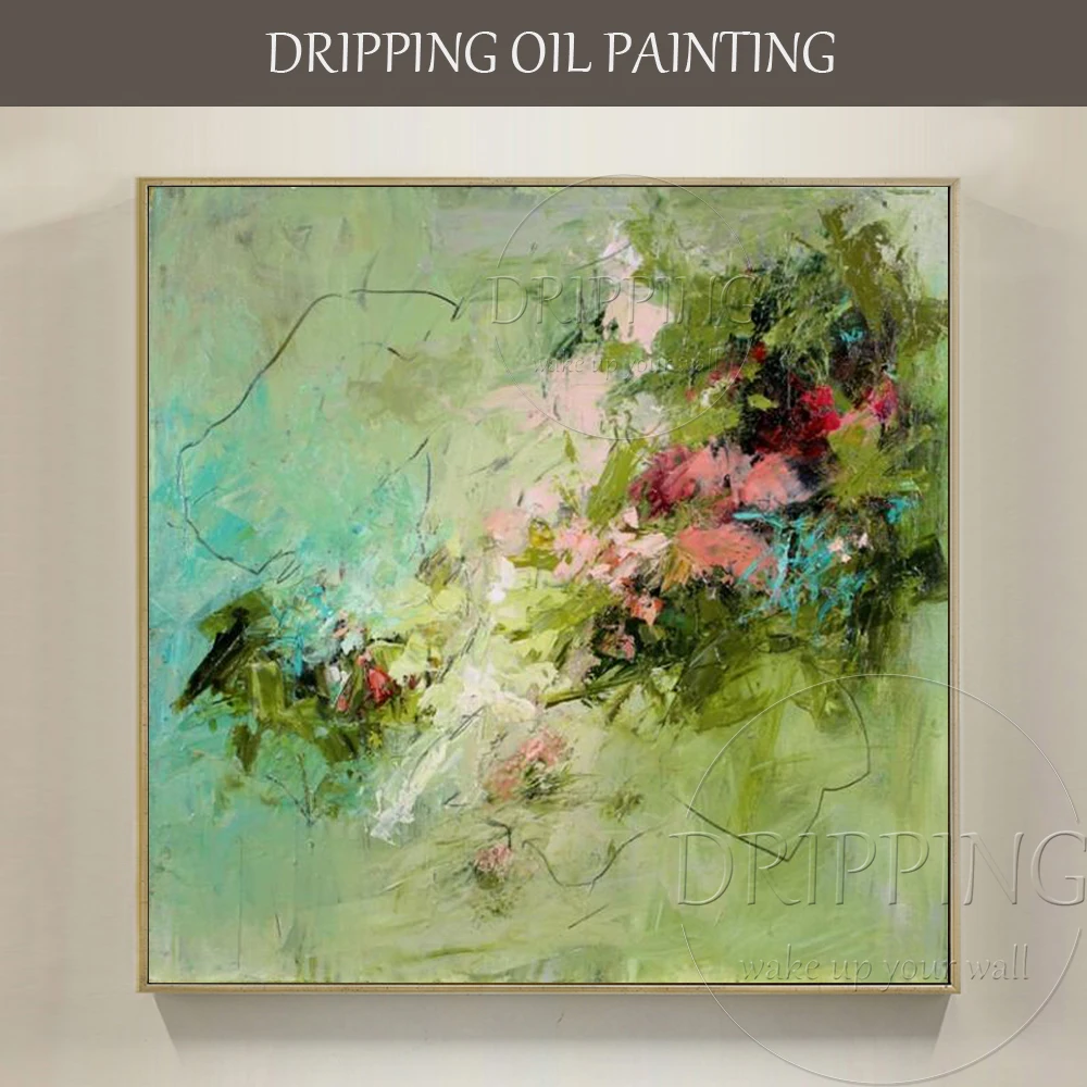 Top Artist Hand-painted High Quality Fine Art Wall Abstract Decor Painting Wall Art Abstract Green Oil Painting for Living Room