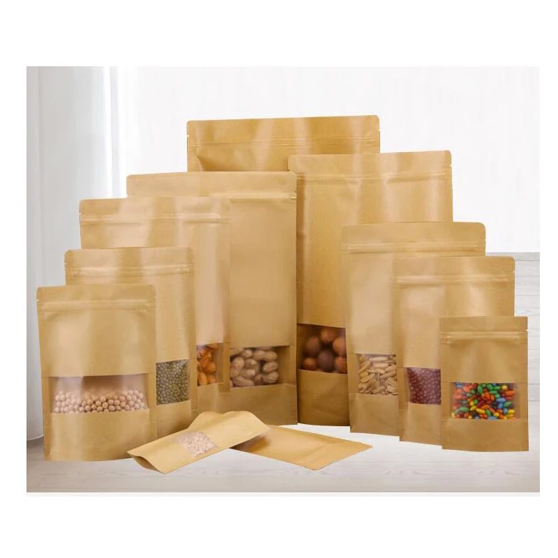 paper bag  Brown Kraft Paper bag Gift Bags packing Biscuits candy Food bread Cookie Bread Nuts Snack Baking Package Zip Lock