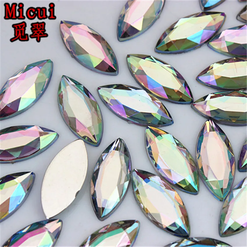 Micui 50PCS 9*20mm Mix Color Horse Eye Acrylic Rhinestones Flat Back Crystal Stones Non Sewing for Clothes Craft Scrapbook MC185