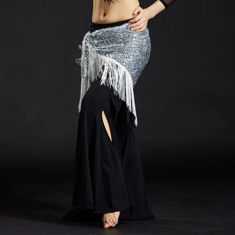 Sequinsสามเหลี่ยมHipผ้าพันคอBelly Dance Wrapกระโปรงเข็มขัดBelly Danceเอวห่วงโซ่Belly Dance Practiceอุปกรณ์เสริมสะโพกผ้าพันคอ9สี