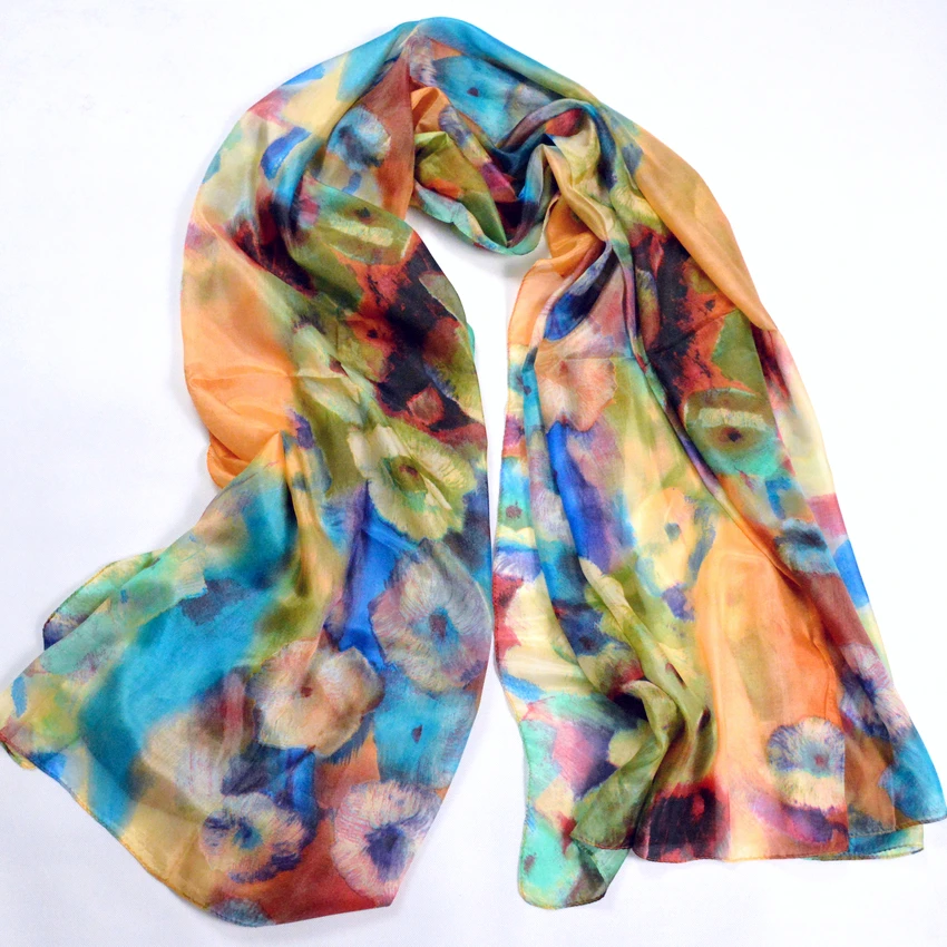 [BYSIFA] Silk Scarf Plus Size Broadened Silk Women\'s Silk Scarf Shawl Female Scarf New Winter Orange Coffee Women Long Scarves