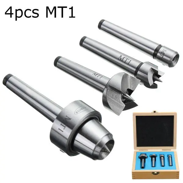 Wholesales 4pcs MT1 Wood Lathe Live Center And Drive Spur Cup MT1 Arbor with Wooden Case