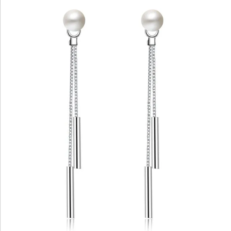 KOFSAC New Fashion Silver 925 Stud Earring Simple Pearl Long Tassel Dangler Earrings for Women Ear Line Jewelry Brincos Bijoux