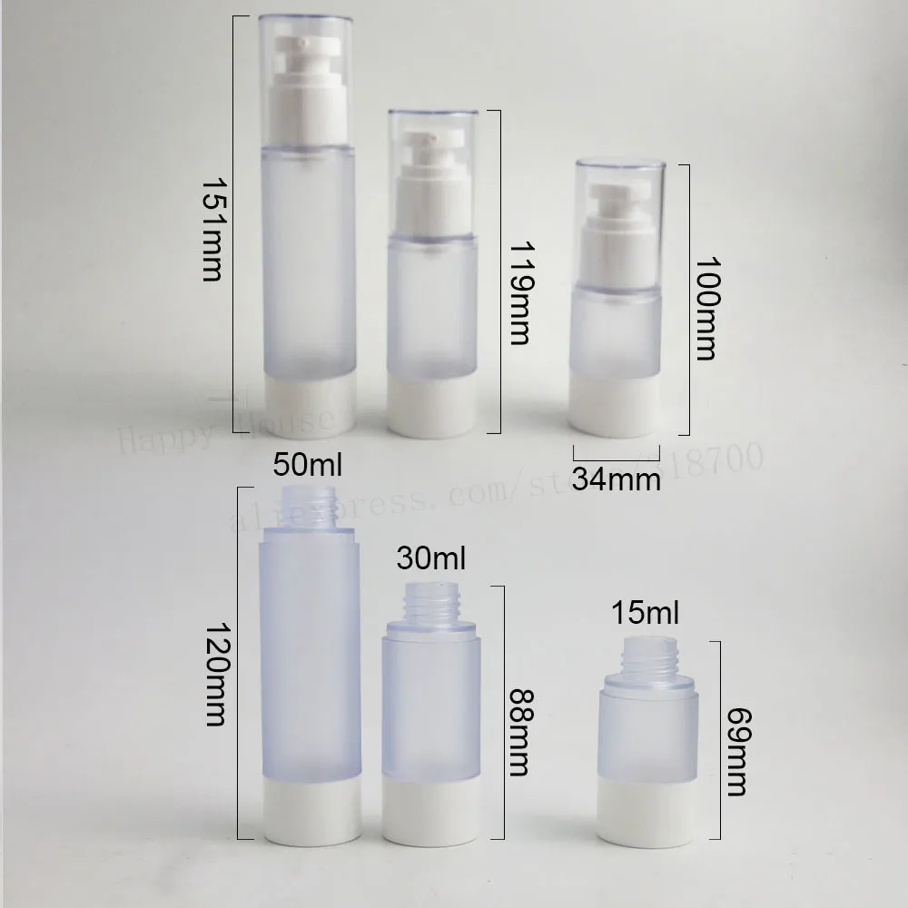 24 x Empty Transparent Frost Airless Pump Cosmetic Bottle 15ml 30ml 50ml Travel Lotion Cream Bottles Vacuum Toiletries Container