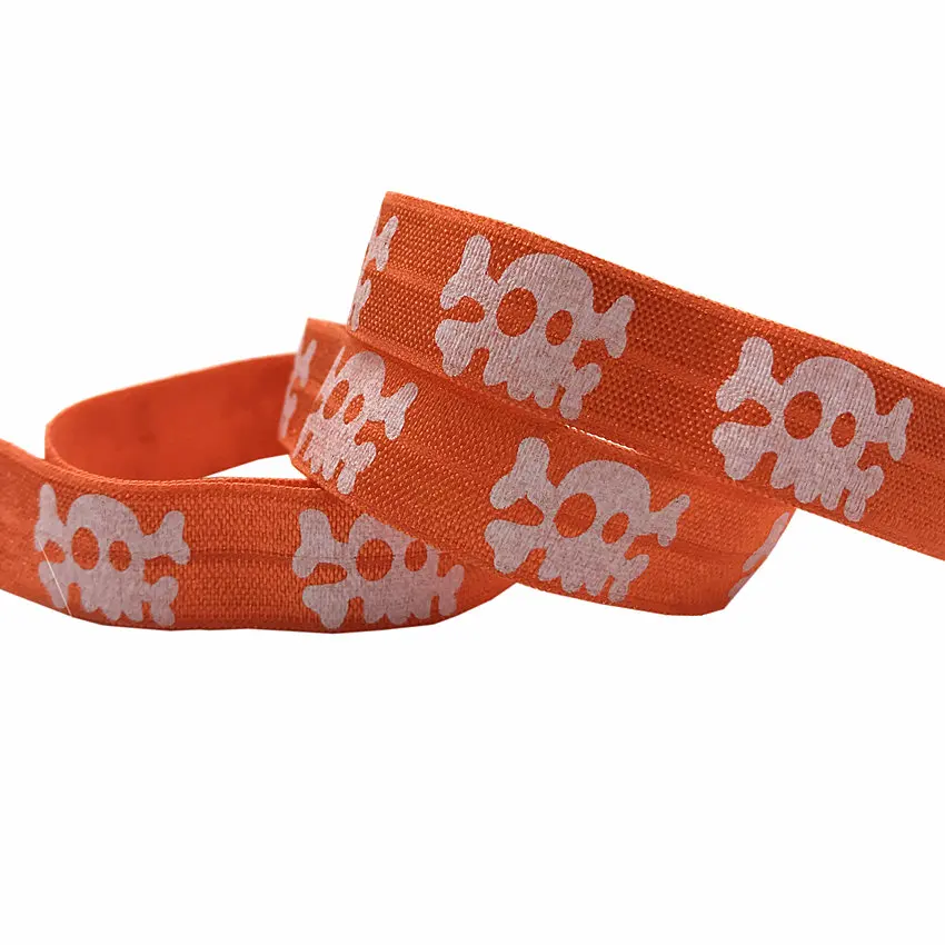 Halloween Witch Pumpkin Bat Skull Spider Web Fold Over Elastic 5/8\